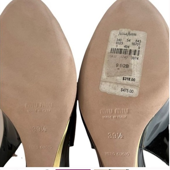 Prada MIU MIU Black Patent Leather Open Toe Slingbacks Metal Wedge High Heels - Picture 3 of 7